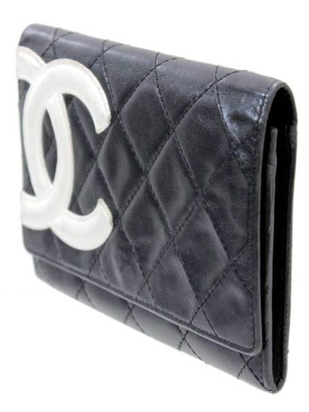 Black Chanel hi Quilted Leather Wallet with White CC Accent